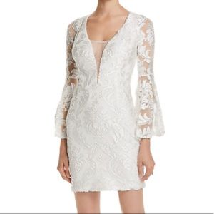 White Velvet Lace Mini Long Sleeve Dress